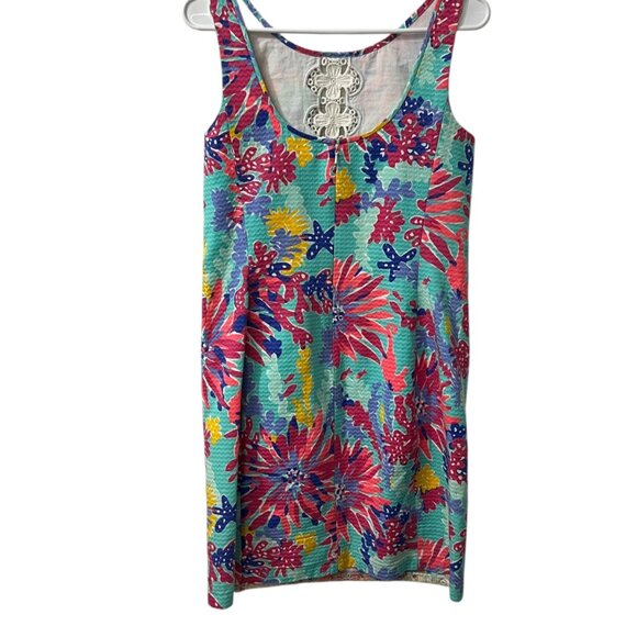 Lilly Pulitzer Aqua Trippin &‎ Sippin Shift Dress Lace Trim Size 6 - Picture 4 of 10